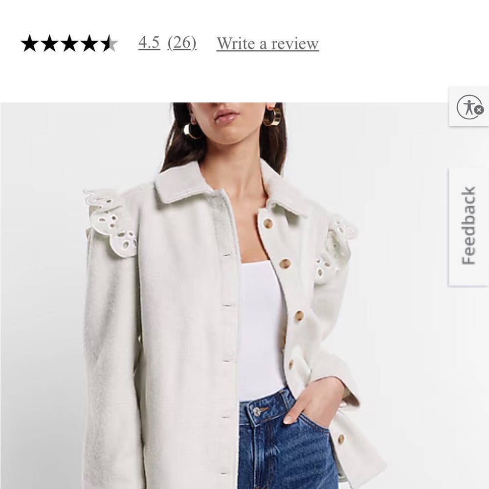 Express Cream Eyelet Ruffle Shacket | Romantic Spring Layer - Picture 6 of 6